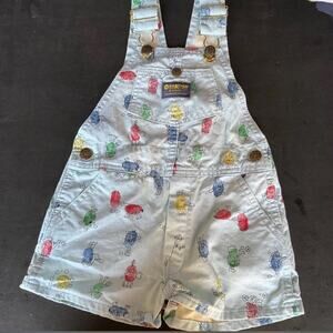Vintage 80s Oshkosh B’Gosh 4T Toddler Overalls Thumbprint Stick Figure colorful